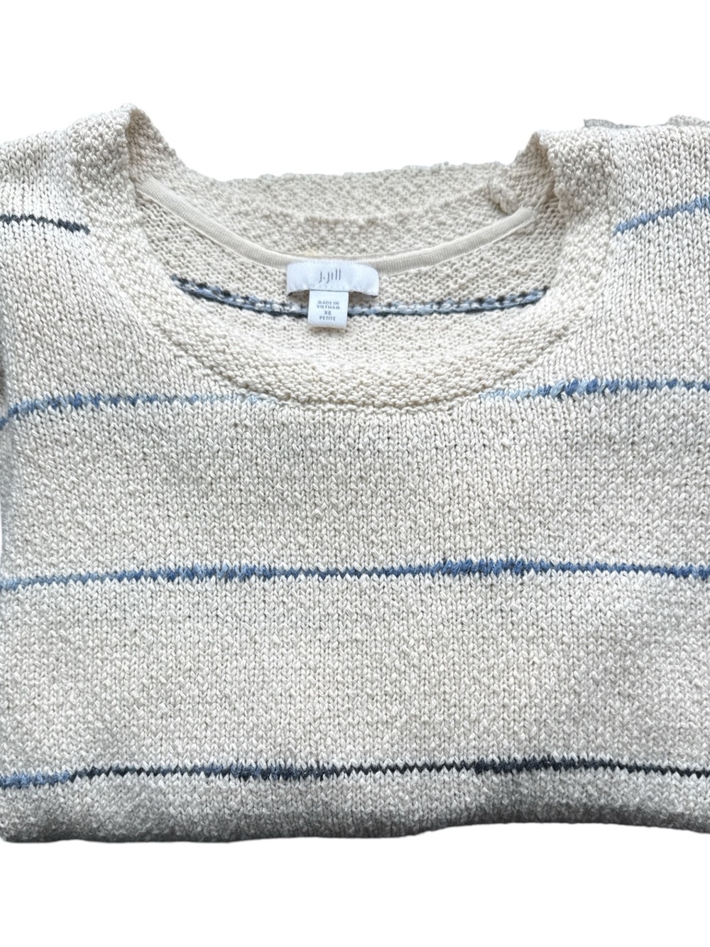 J. Jill XSP Slub Texture Knit Sweater 3/4 Sleeve Cream & Blue Coastal